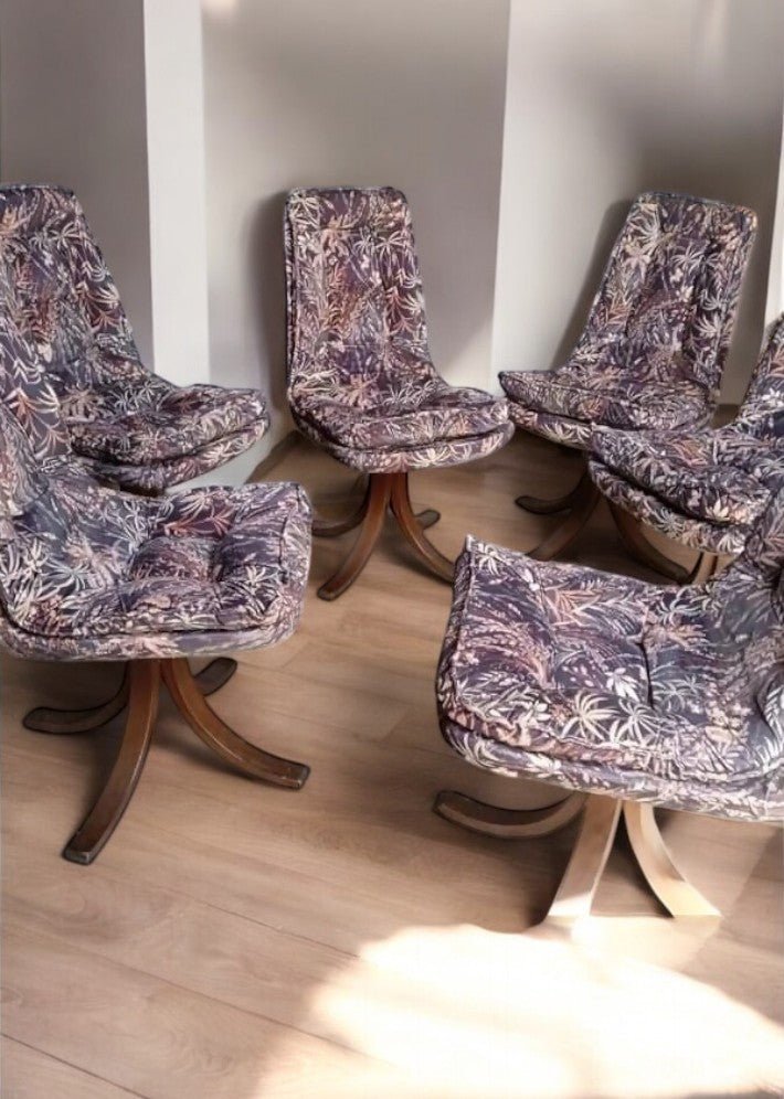 6 chaises pivotantes en velours de soie, datant des années 1960 - Ethic Atelier