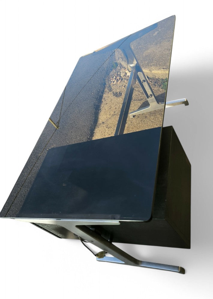Bureau en Fonte d'Aluminium avec Plateau Verre Fumé par Etienne FERMIGIER vers 1970