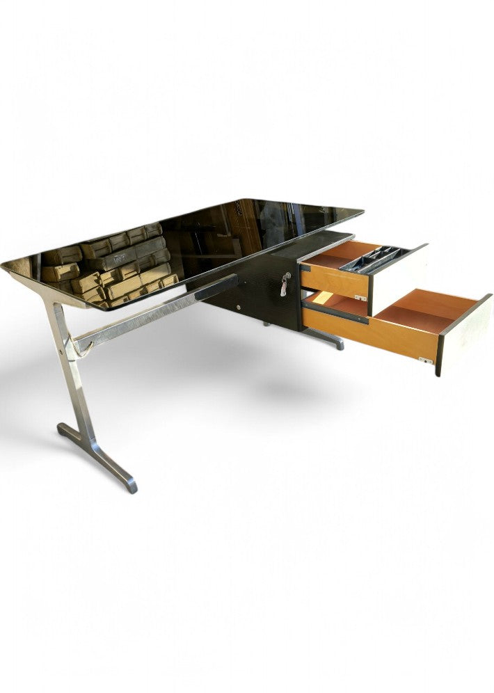 Bureau en Fonte d'Aluminium avec Plateau Verre Fumé par Etienne FERMIGIER vers 1970