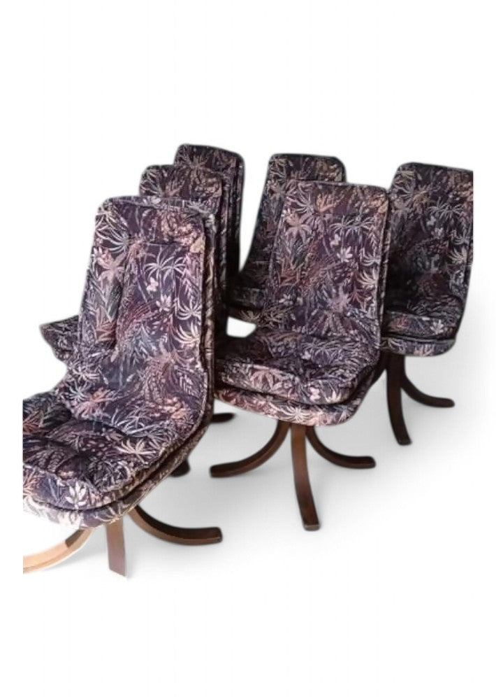 6 chaises pivotantes en velours de soie, datant des années 1960