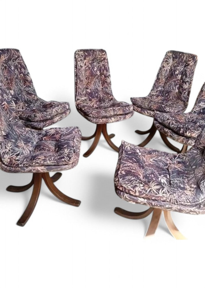 6 chaises pivotantes en velours de soie, datant des années 1960