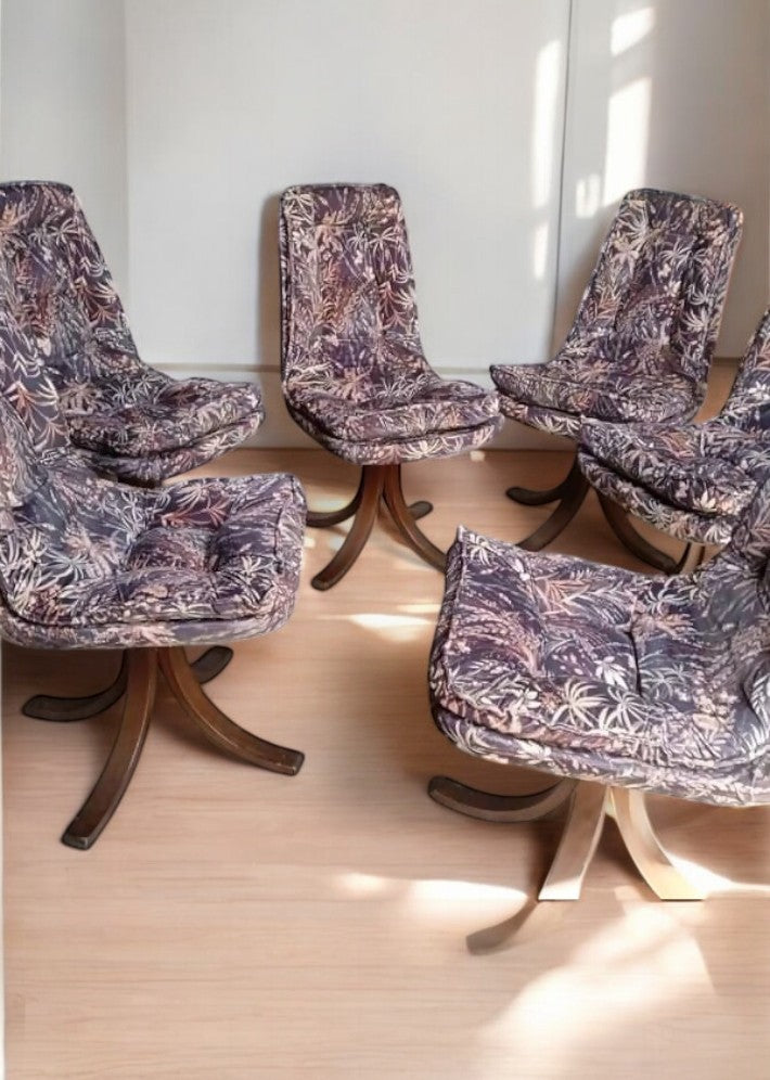 6 chaises pivotantes en velours de soie, datant des années 1960