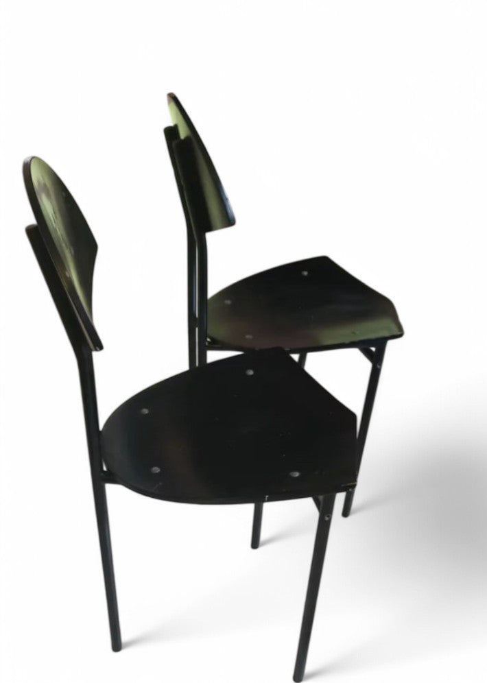 Paire de Chaises Vintage en Métal et Bois Laqué Noir