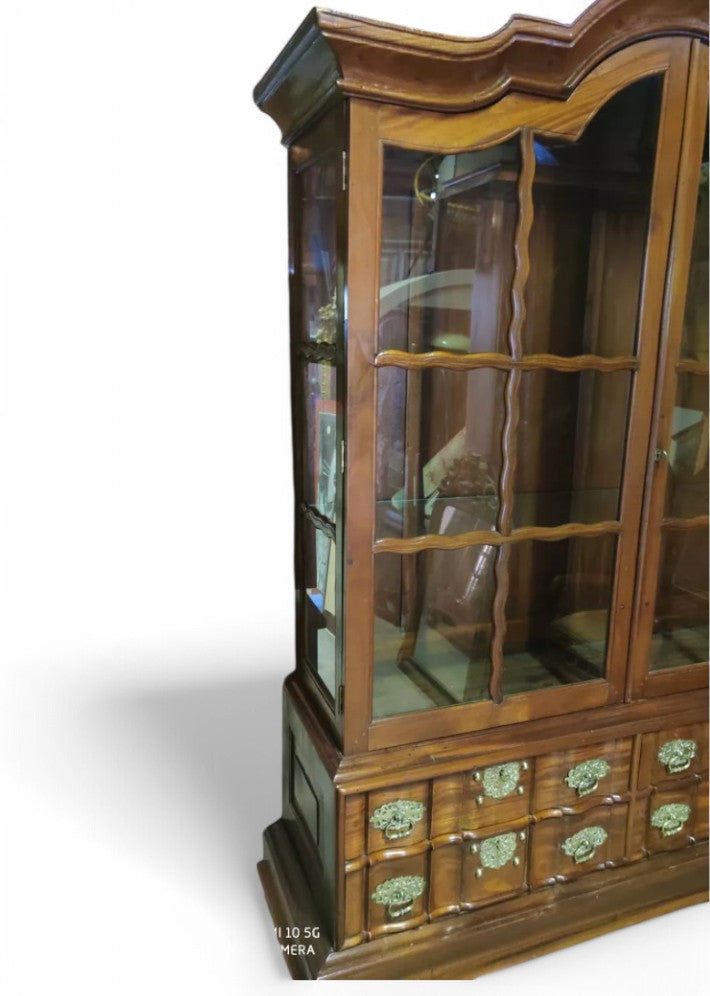 Bibliothèque-Vitrine-Argentier Ethnique en Teck Massif de Ceylan