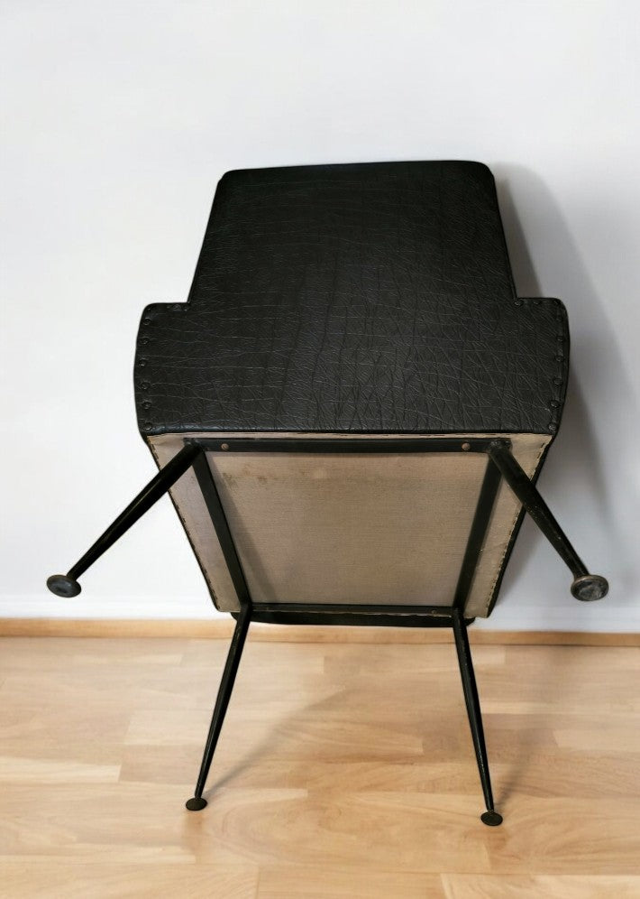 Fauteuil Vintage en Skaï Noir Gaufré - Années 1950