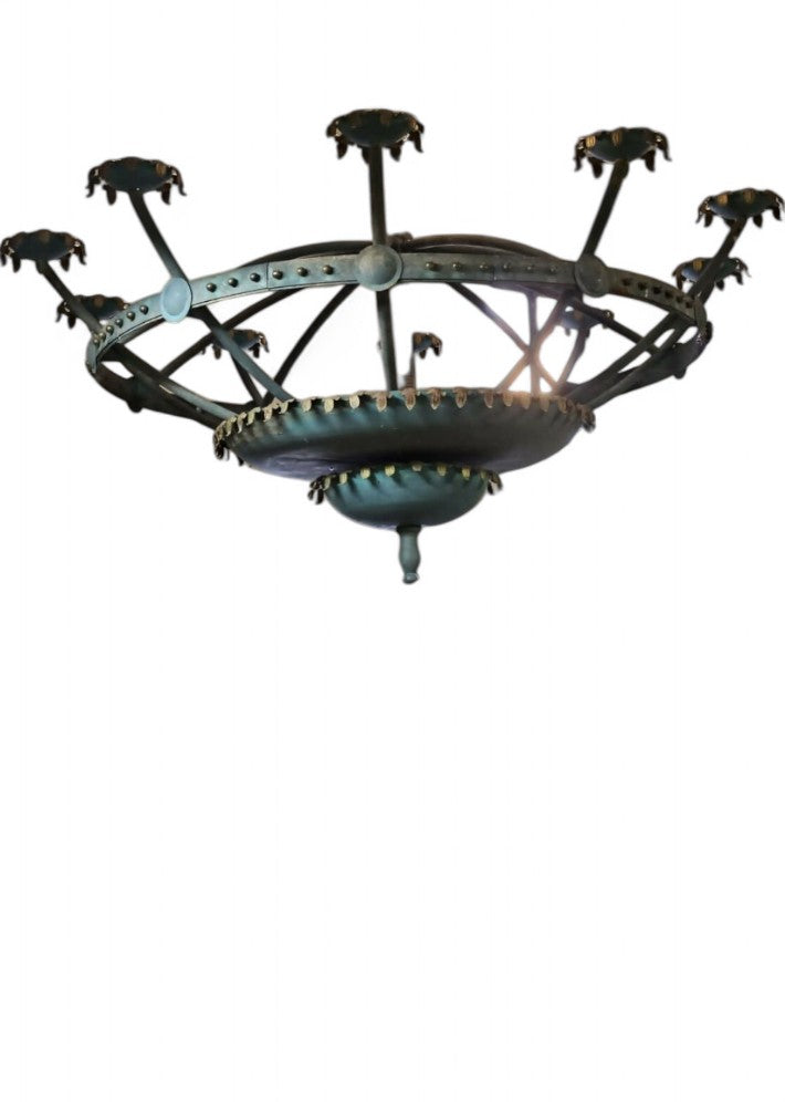 Énorme lustre en Acier à Patine Bronze du casino de Cassis 1980
