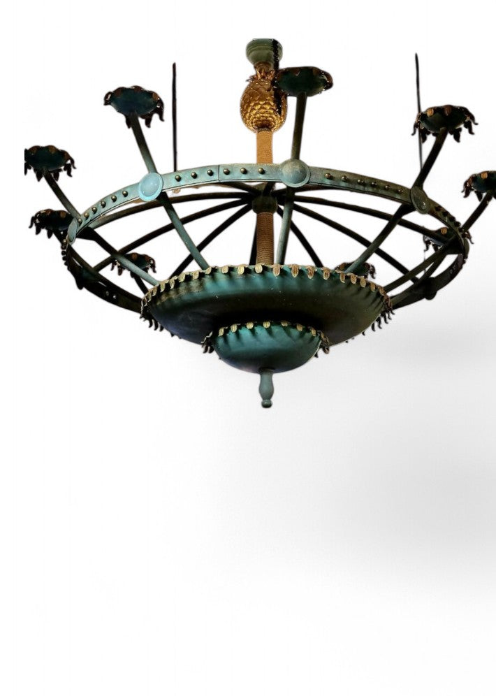 Énorme lustre en Acier à Patine Bronze du casino de Cassis 1980