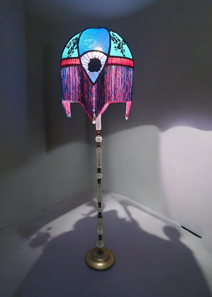 Lampadaire "Art Déco en turquoise et fuchsia " Haute Couture - Pièce unique
