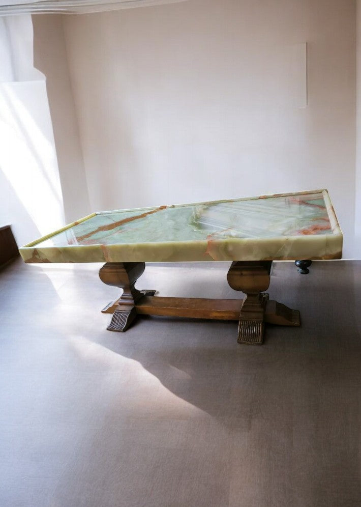 Table Basse Art Déco en Onyx et Noyer