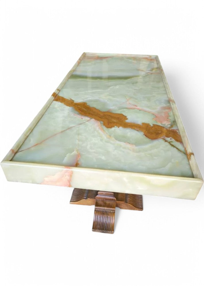 Table Basse Art Déco en Onyx et Noyer