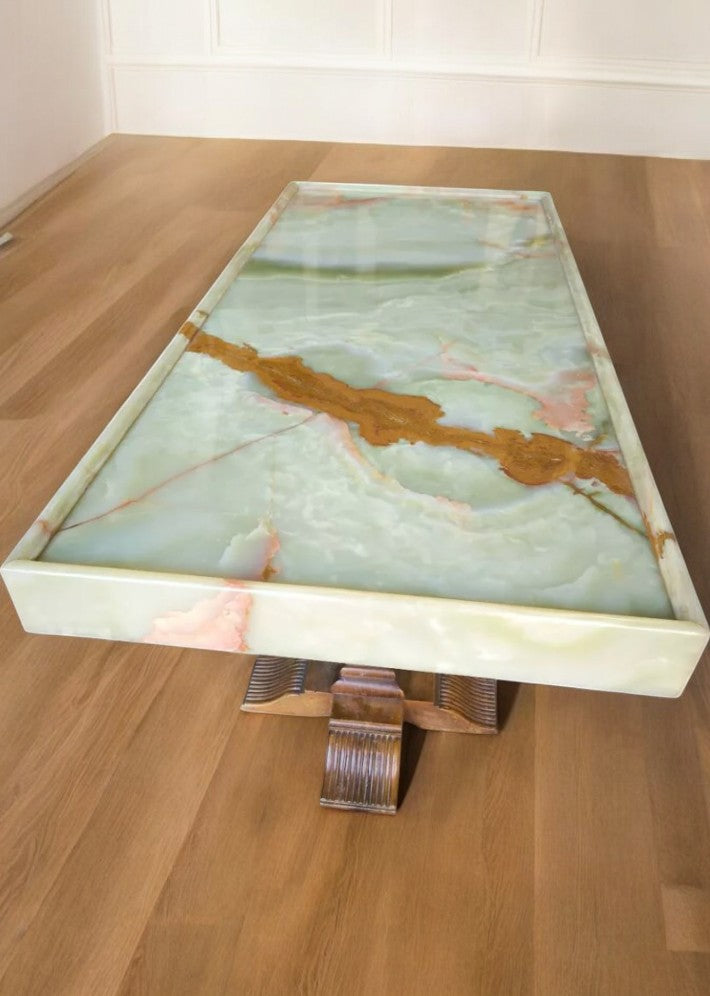 Table Basse Art Déco en Onyx et Noyer
