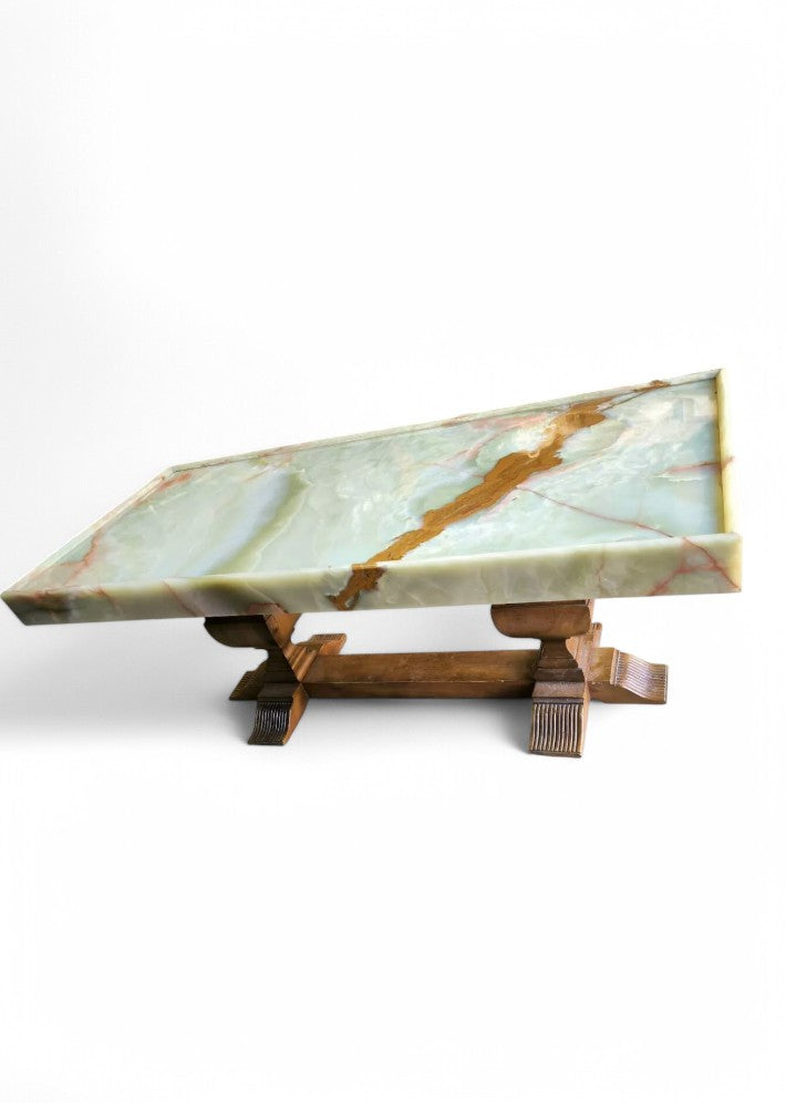 Table Basse Art Déco en Onyx et Noyer