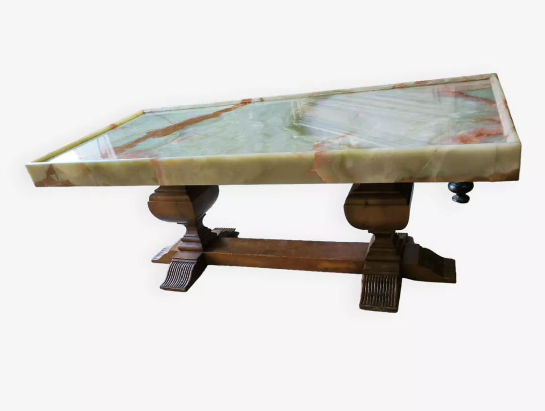 Table Basse Art Déco en Onyx et Noyer