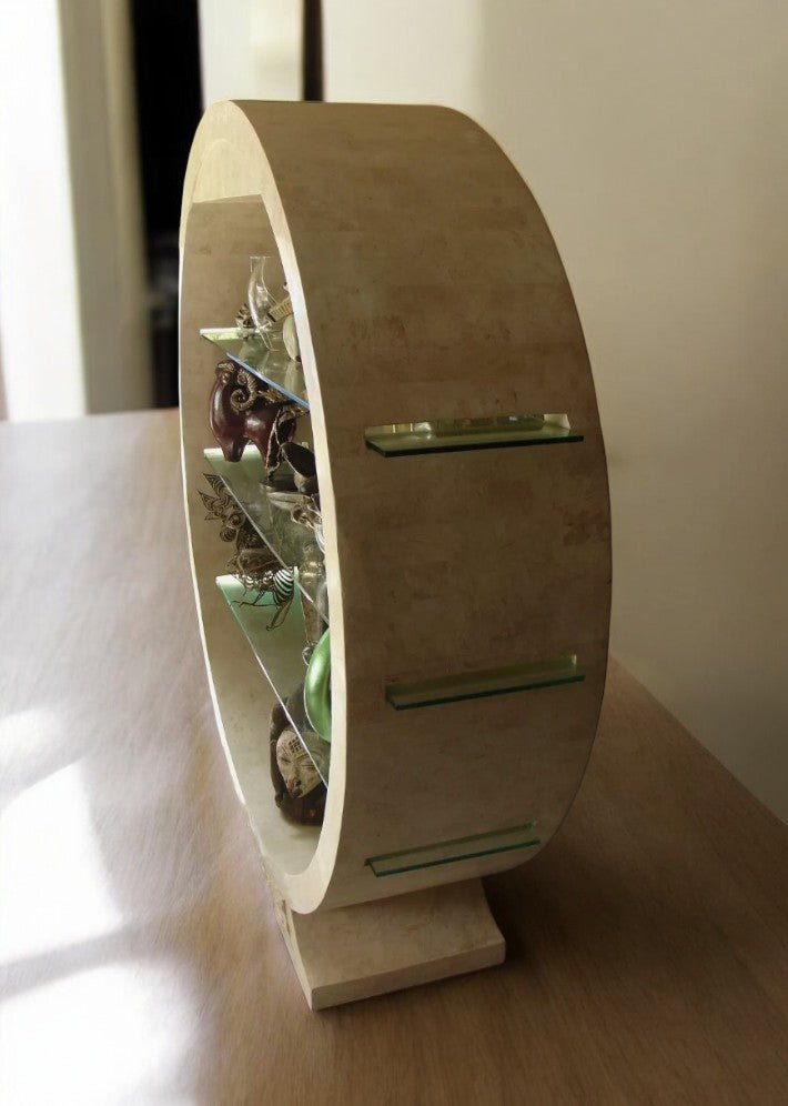 Bibliothèque sphérique éclairante recouverte de travertin vers 1970 - Ethic Atelier