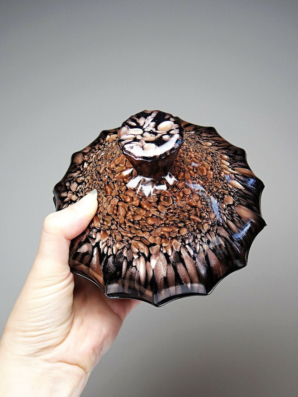 Boite/sucrier vintage Vincenzo Nason Murano verre aventurine noir - Ethic Atelier