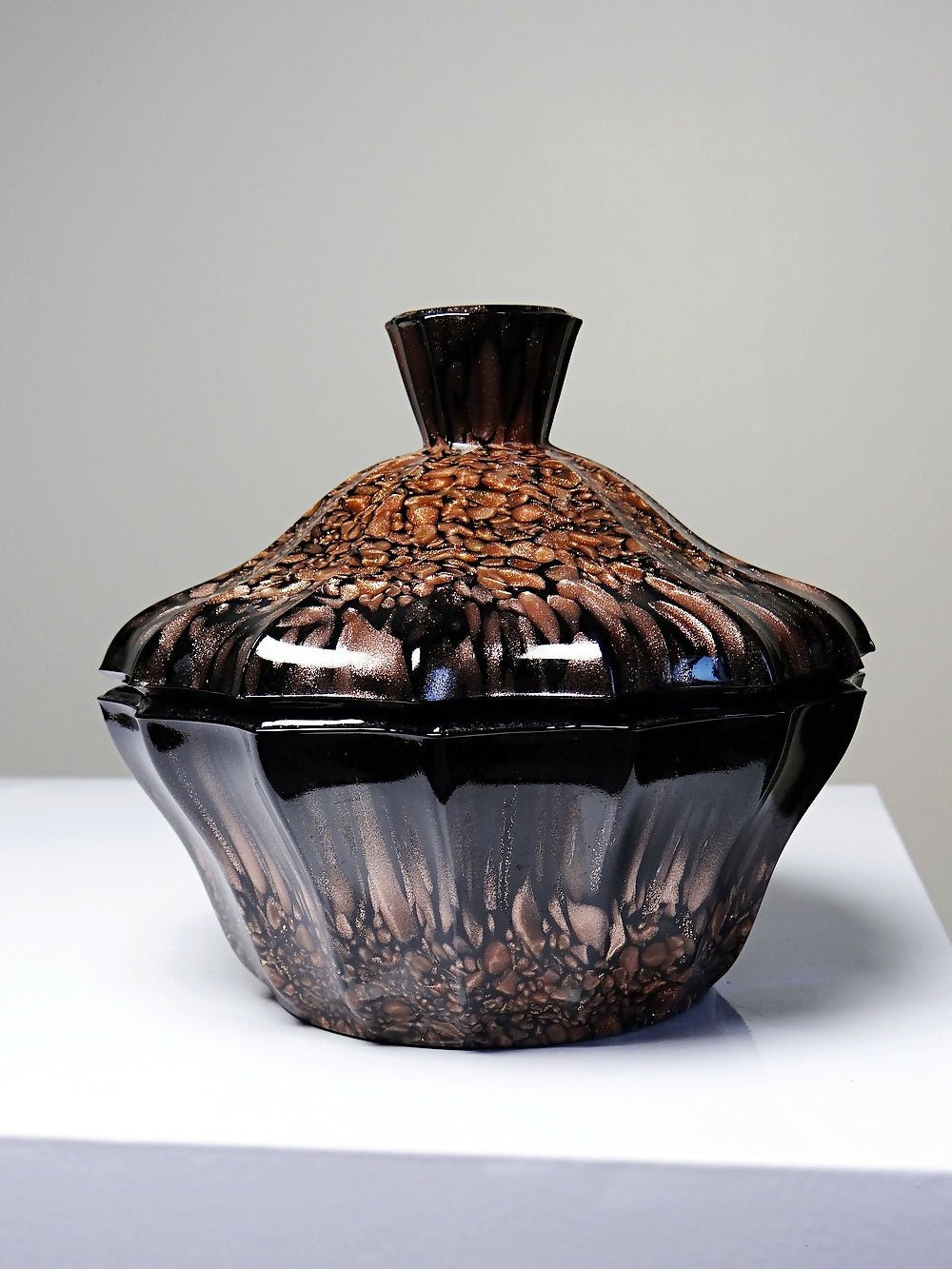 Boite/sucrier vintage Vincenzo Nason Murano verre aventurine noir - Ethic Atelier