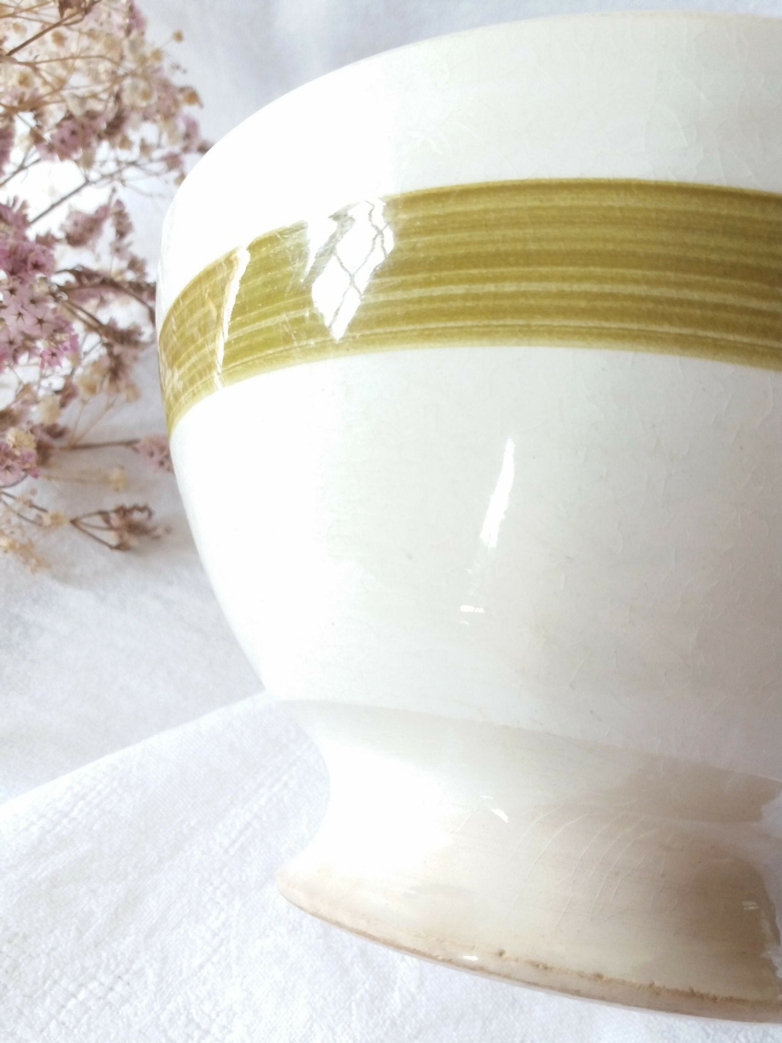 Bol ancien en faïence à liseré vert olive - Ethic Atelier