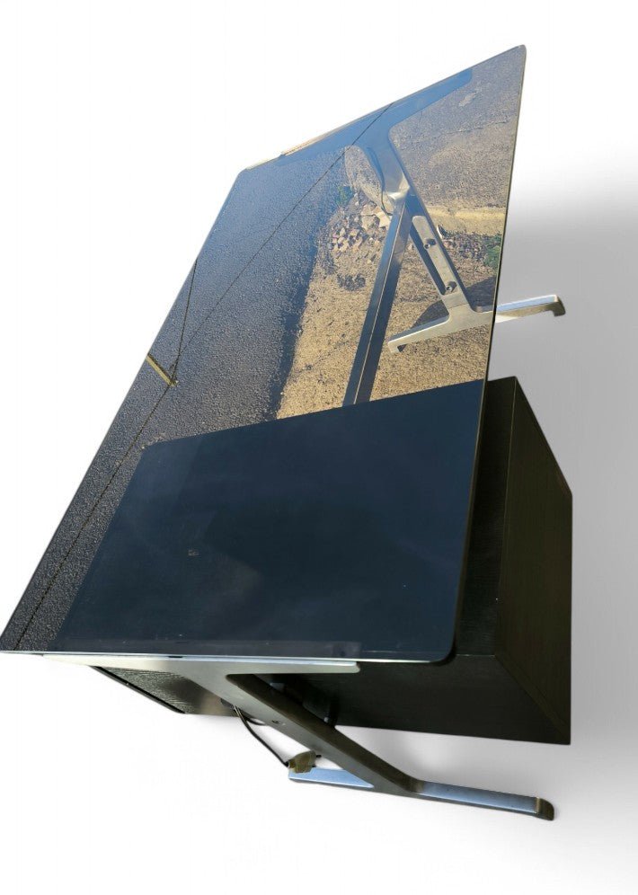 Bureau en Fonte d'Aluminium avec Plateau Verre Fumé par Etienne FERMIGIER vers 1970 - Ethic Atelier