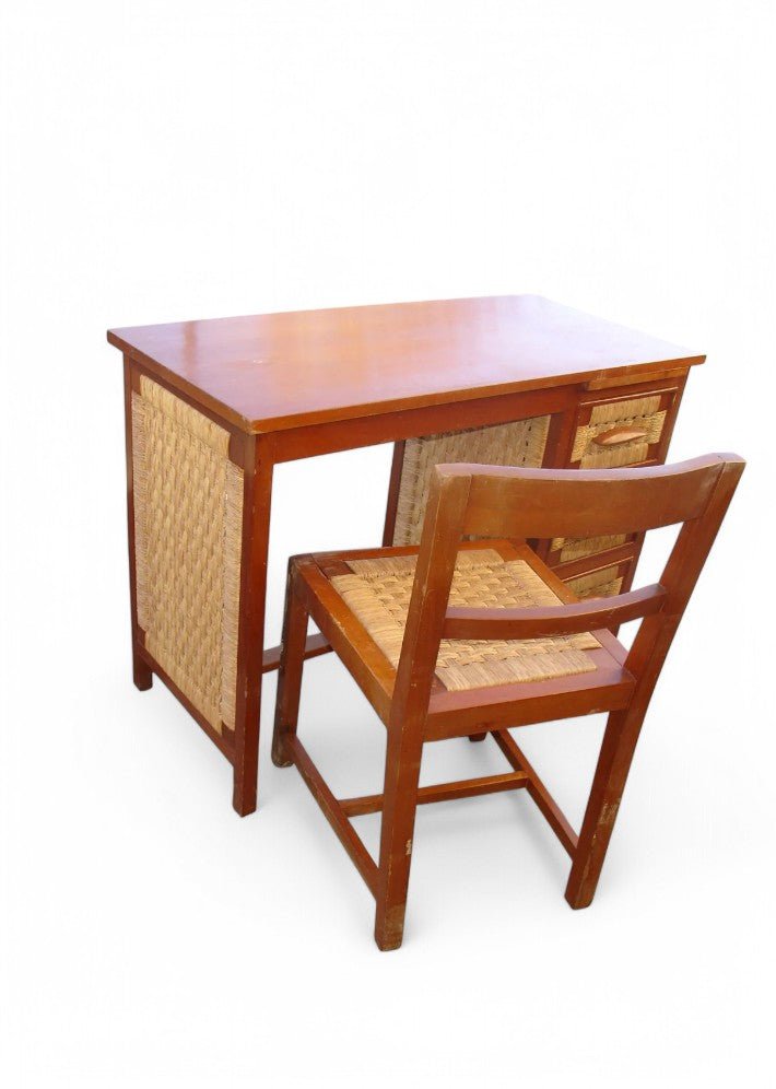 Bureau et sa chaise en acajou et paillage - Mexique en 1959 - Ethic Atelier