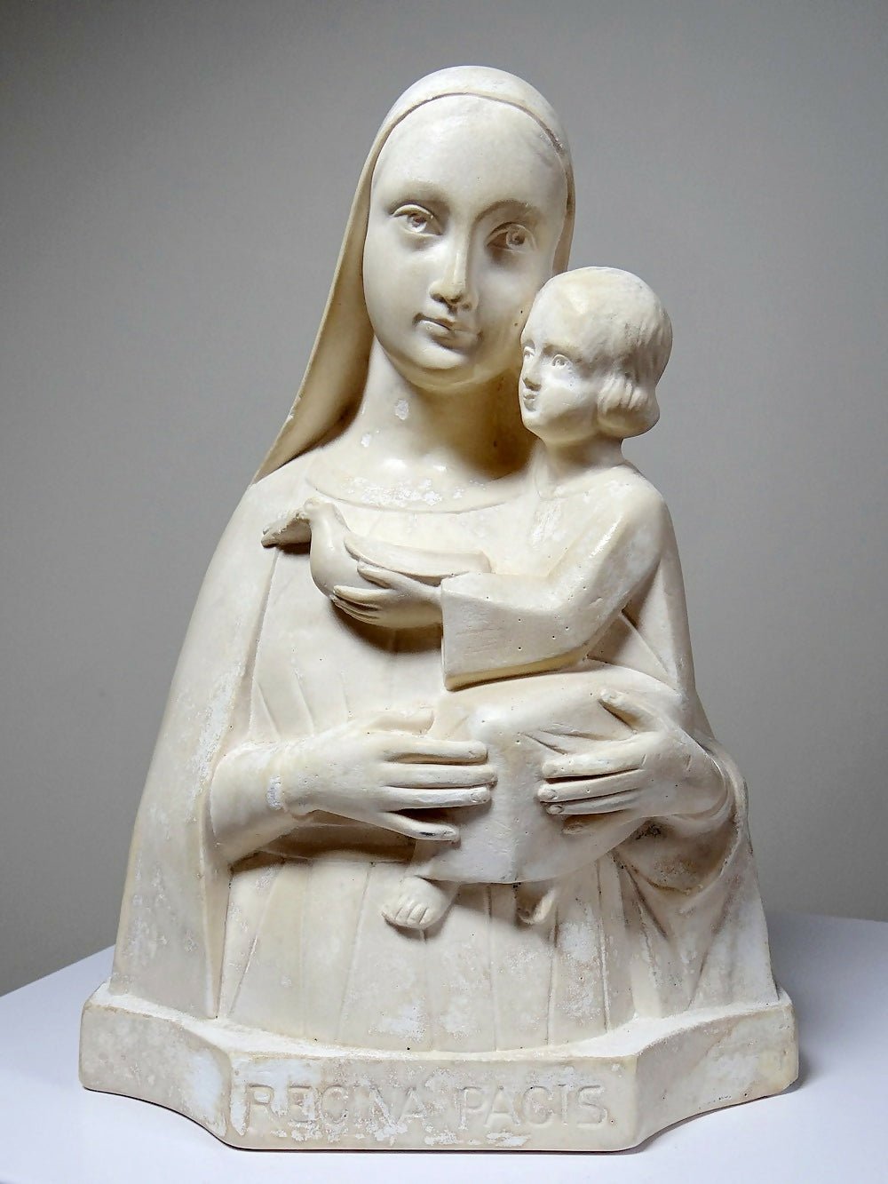 Buste Vierge à l'enfant plâtre ciré ancien style art déco PP Déposé - Ethic Atelier