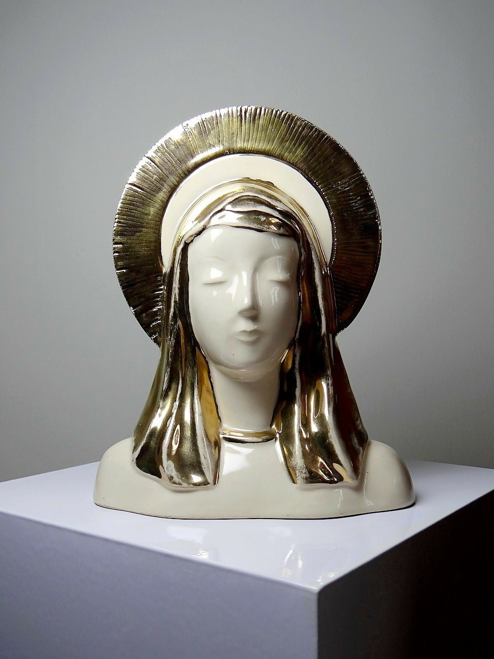 Buste Vierge auréolée céramique émaillée artisanat vintage/ancien - Ethic Atelier