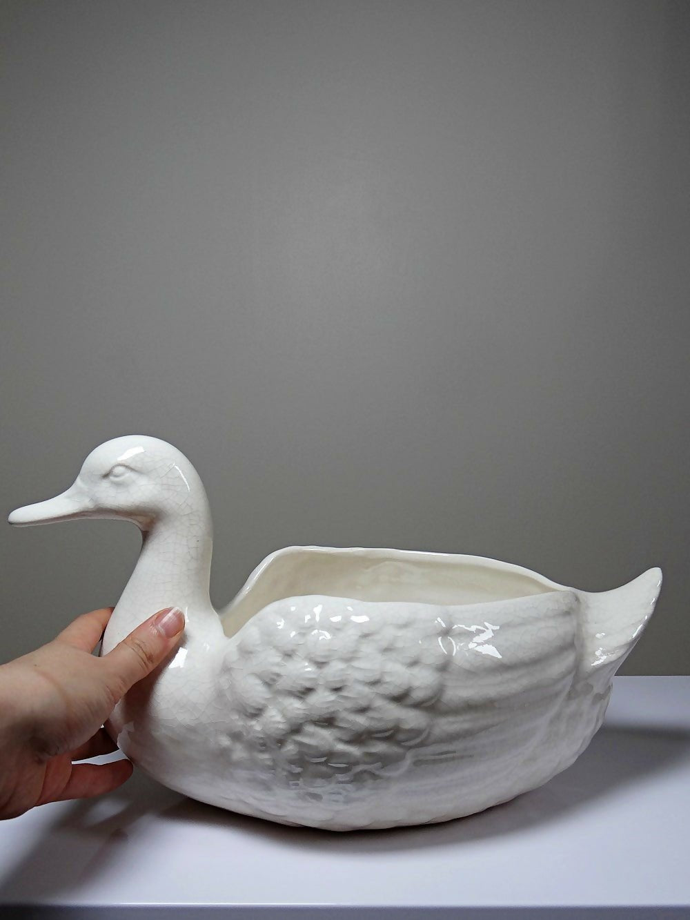 Cache pot/Coupe canard en faïence craquelée beige vintage - Ethic Atelier