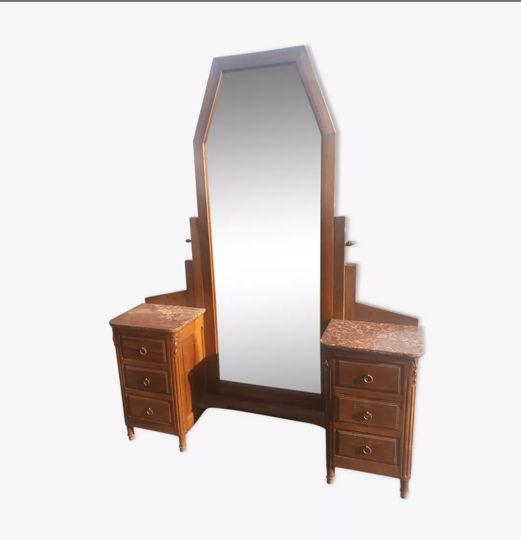 Coiffeuse Art Déco en Noyer et Marbre Rouge du Languedoc - Ethic Atelier