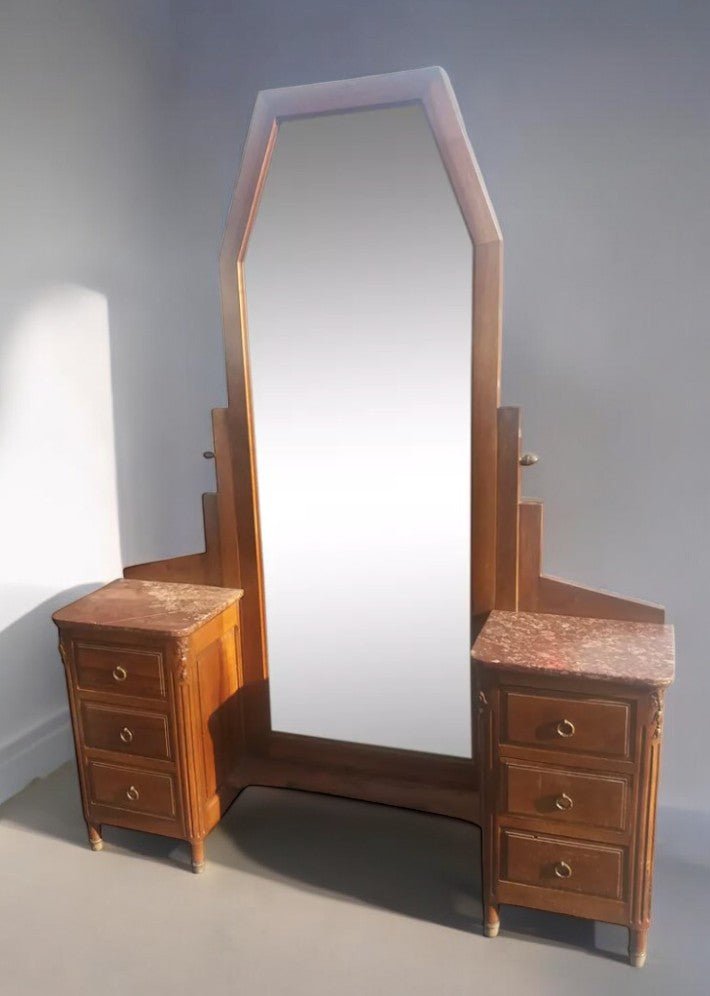 Coiffeuse Art Déco en Noyer et Marbre Rouge du Languedoc - Ethic Atelier