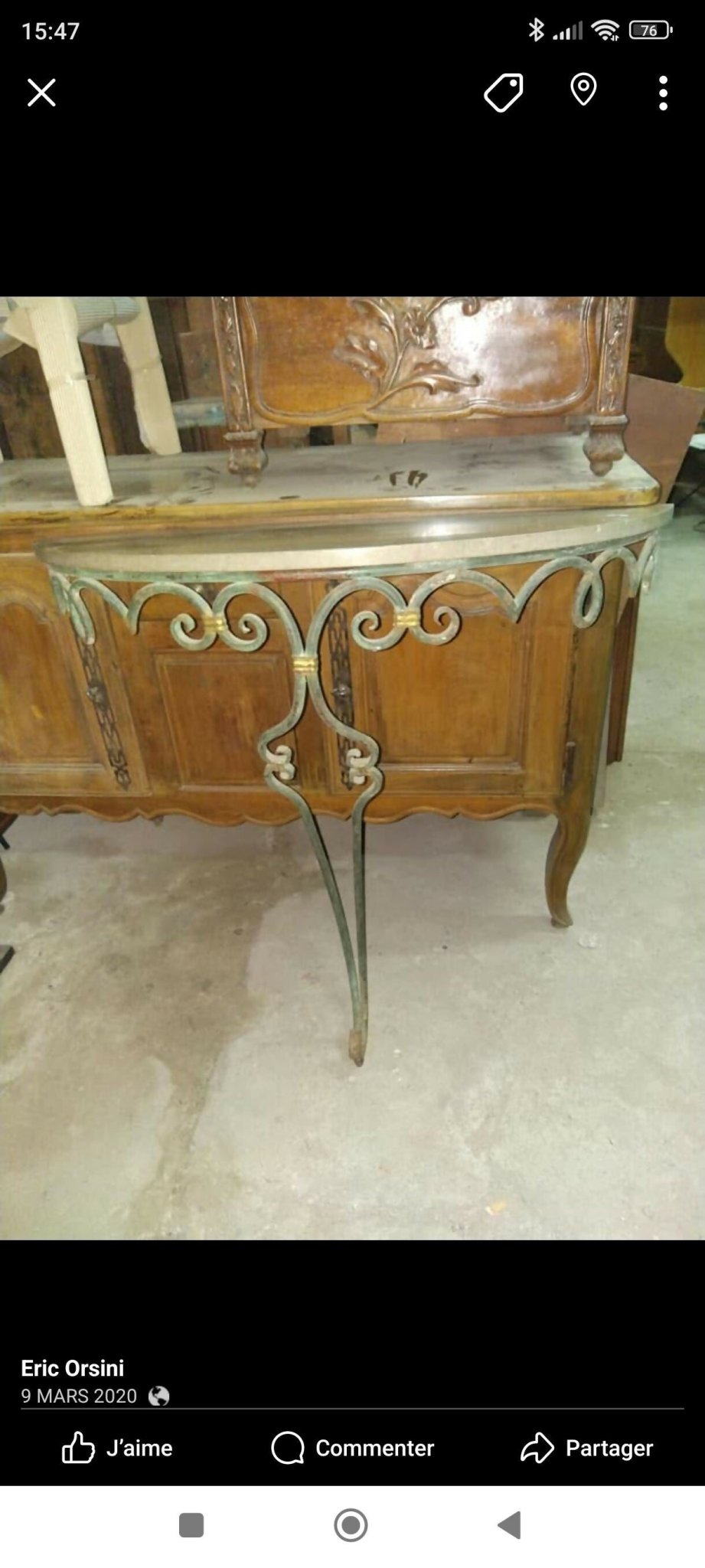 Console 1930 en fer forgé et marbre brégine - Ethic Atelier