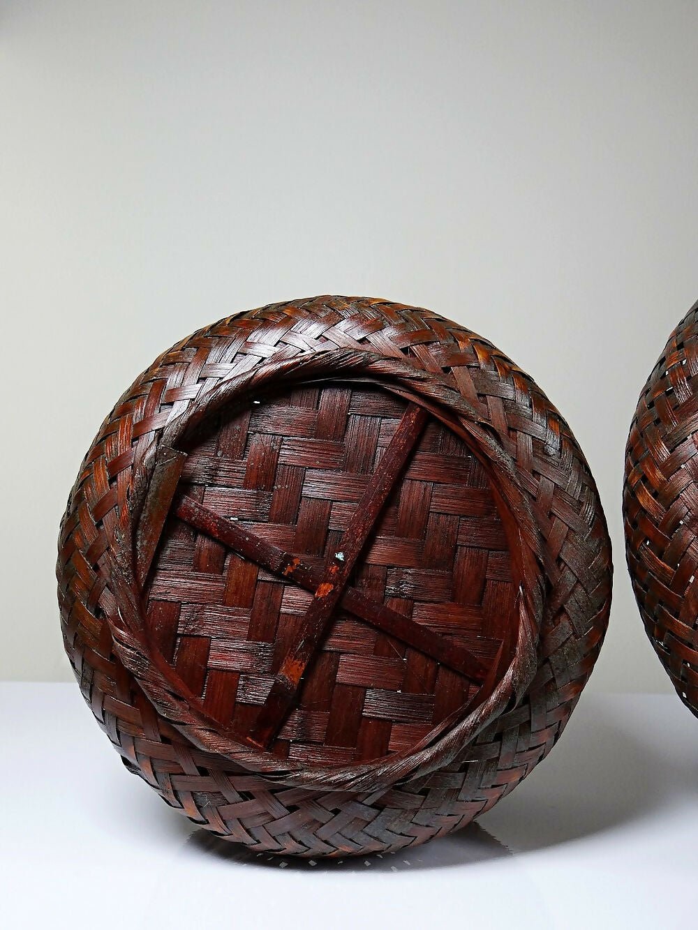 Duo de panières en bambou tressé Japonaises artisanales gigognes vintages - Ethic Atelier