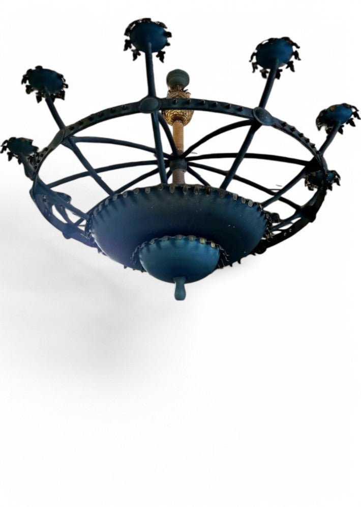 Énorme lustre en Acier à Patine Bronze du casino de Cassis 1980 - Ethic Atelier