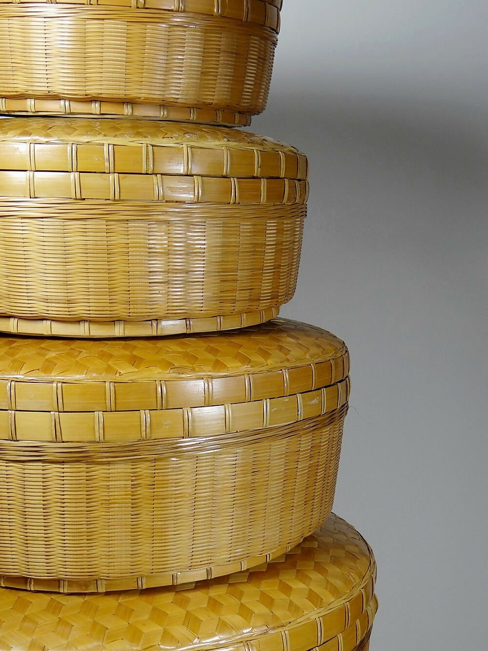 Ensembles de 4 boîtes gigognes en bambou tressé artisanat asiatique vintage 70" - Ethic Atelier