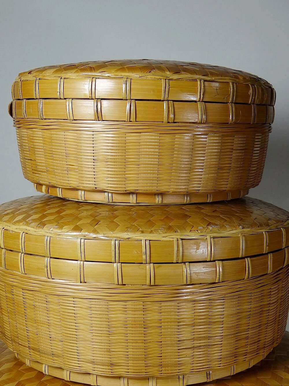 Ensembles de 4 boîtes gigognes en bambou tressé artisanat asiatique vintage 70" - Ethic Atelier