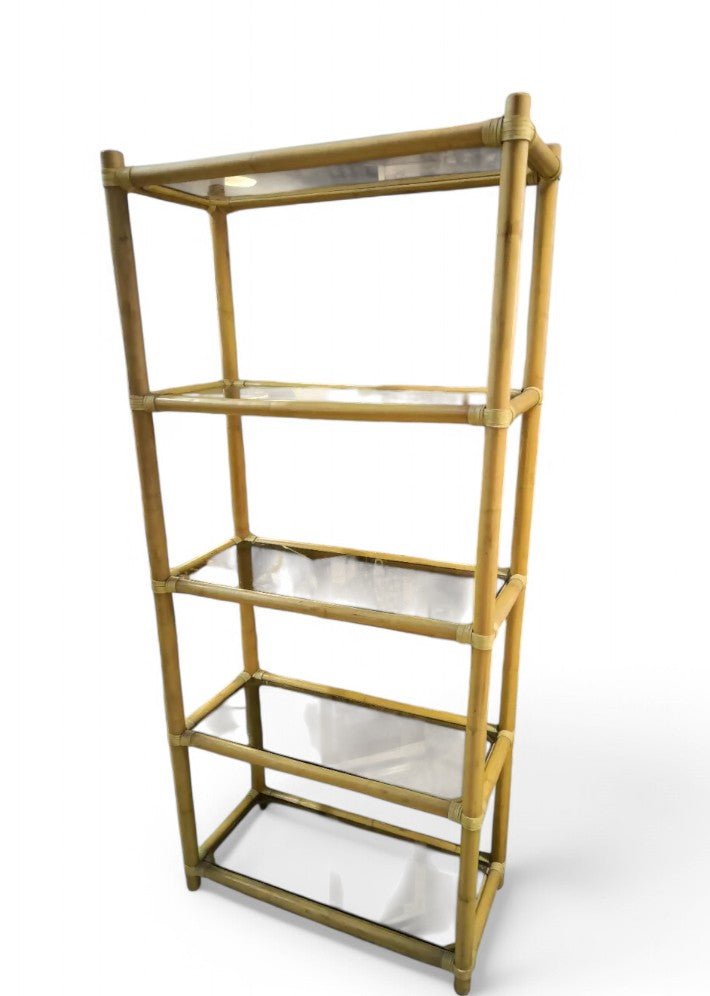 Étagère bibliothèque en bambou et verre fumé vers 1970 - Ethic Atelier
