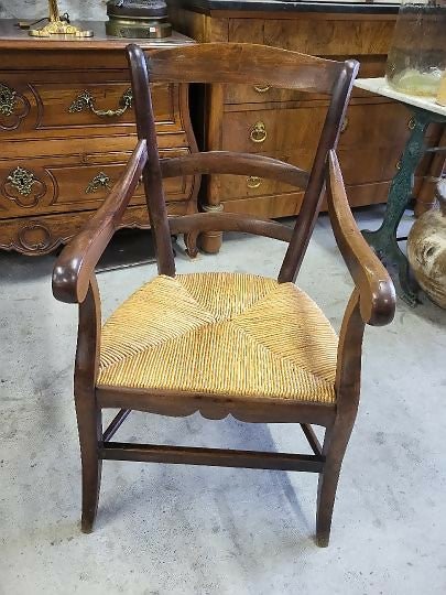 Fauteuil Paillé Ancien en Noyer Massif du XIXème Siècle - N °2 - Ethic Atelier