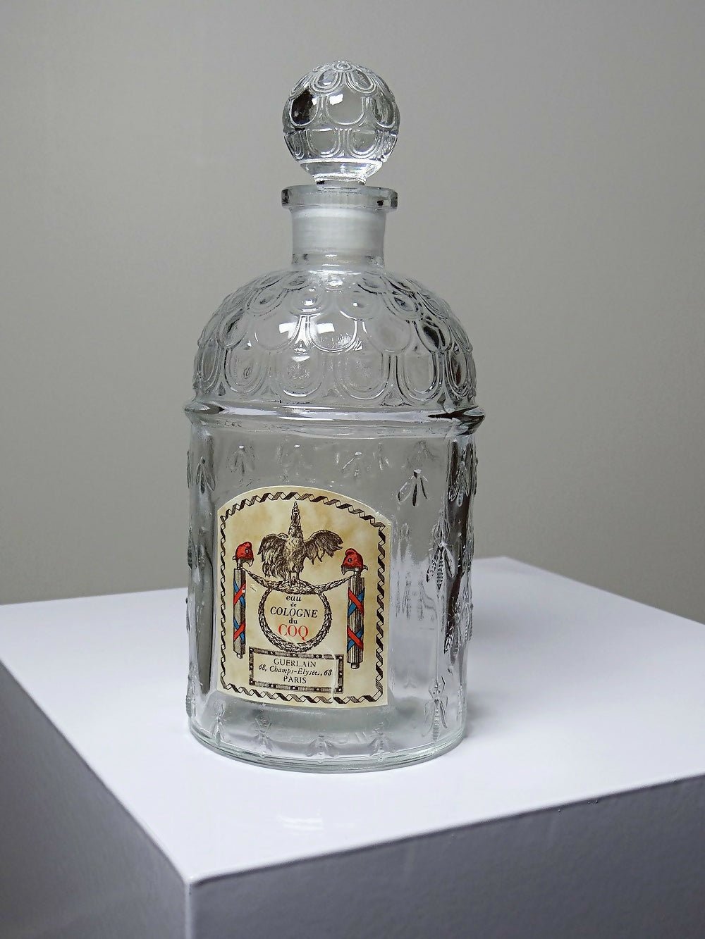 Flacon aux abeilles ancien, vide, Eau de Cologne du Coq XXe verre 500ml - Ethic Atelier