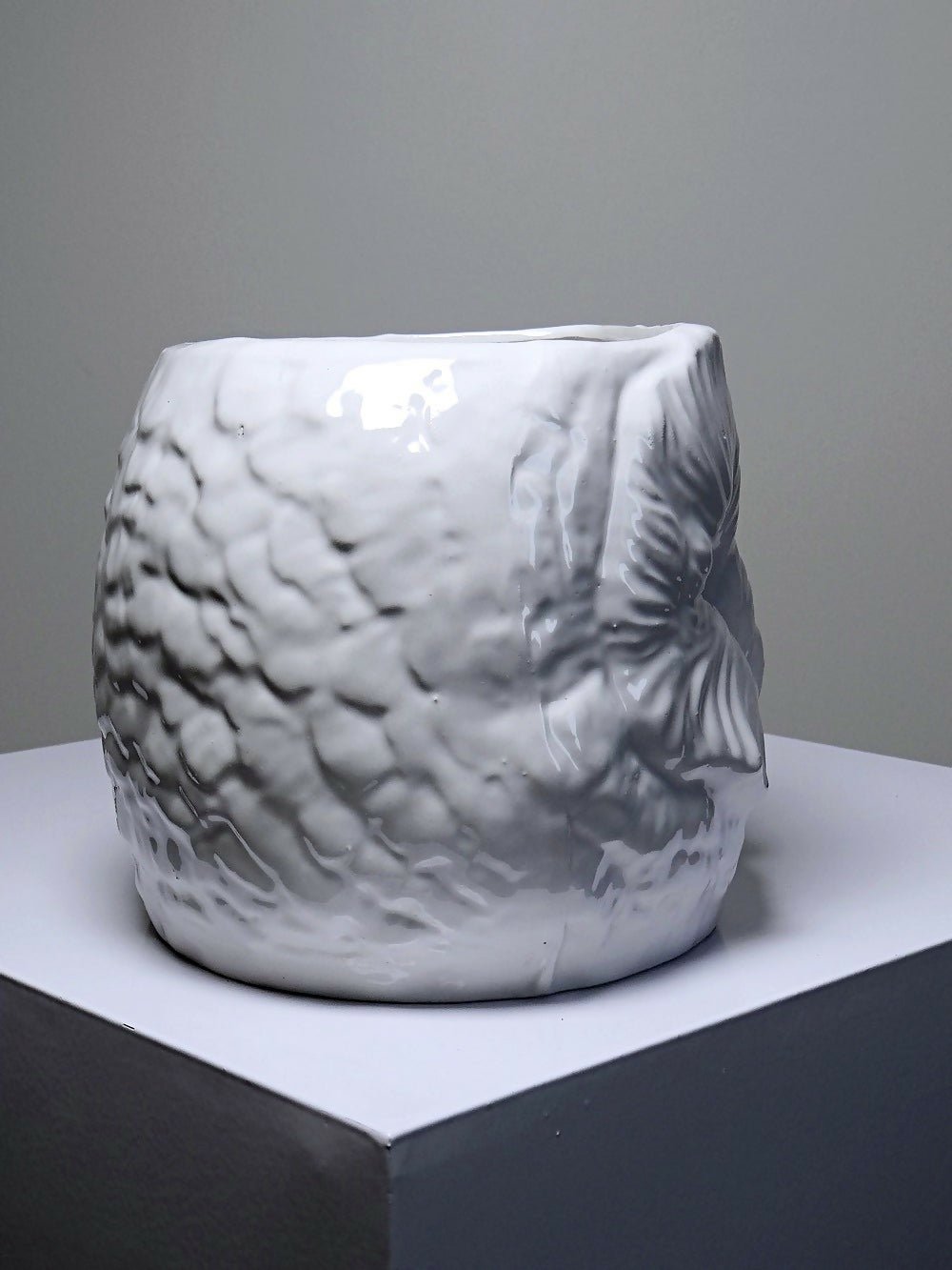 Grand cache pot tête de chouette faïence blanche Italienne vintage - Ethic Atelier