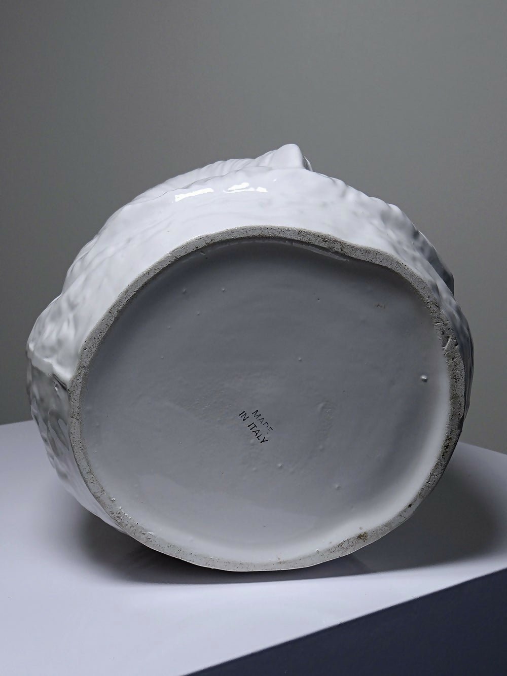 Grand cache pot tête de chouette faïence blanche Italienne vintage - Ethic Atelier