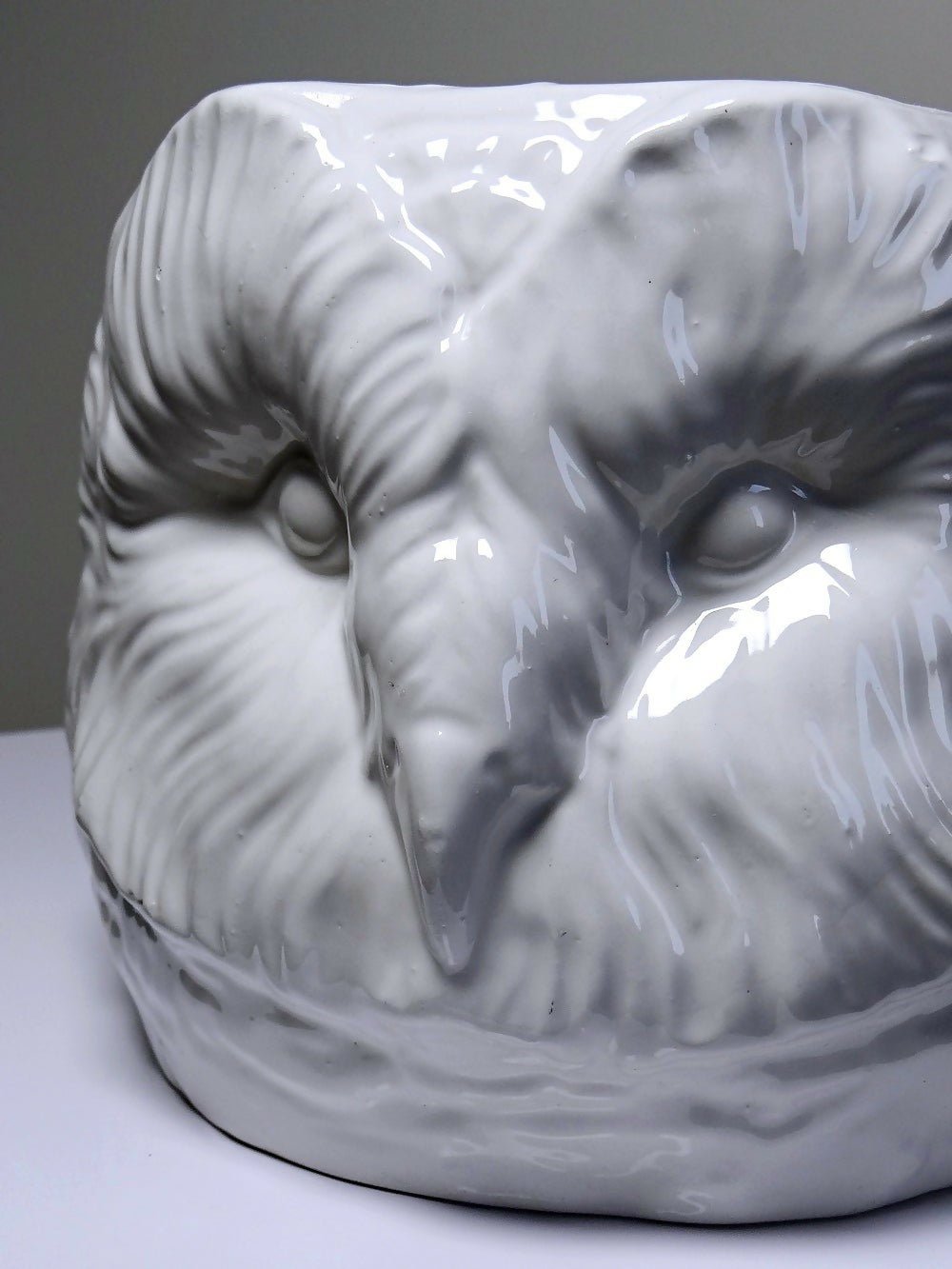 Grand cache pot tête de chouette faïence blanche Italienne vintage - Ethic Atelier