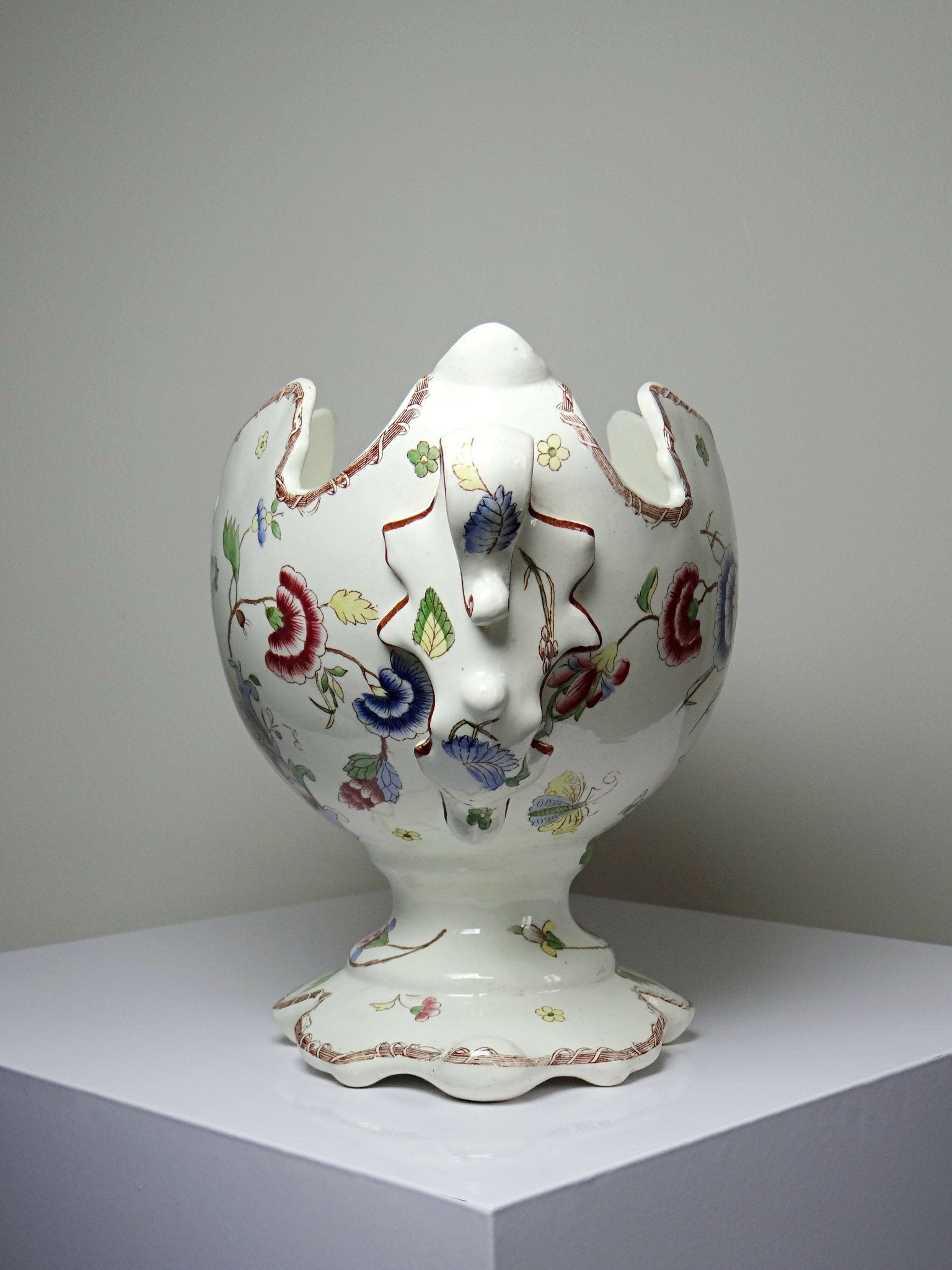 Grand centre de table, ancienne faïence polychrome terre de fer Longchamp - Ethic Atelier