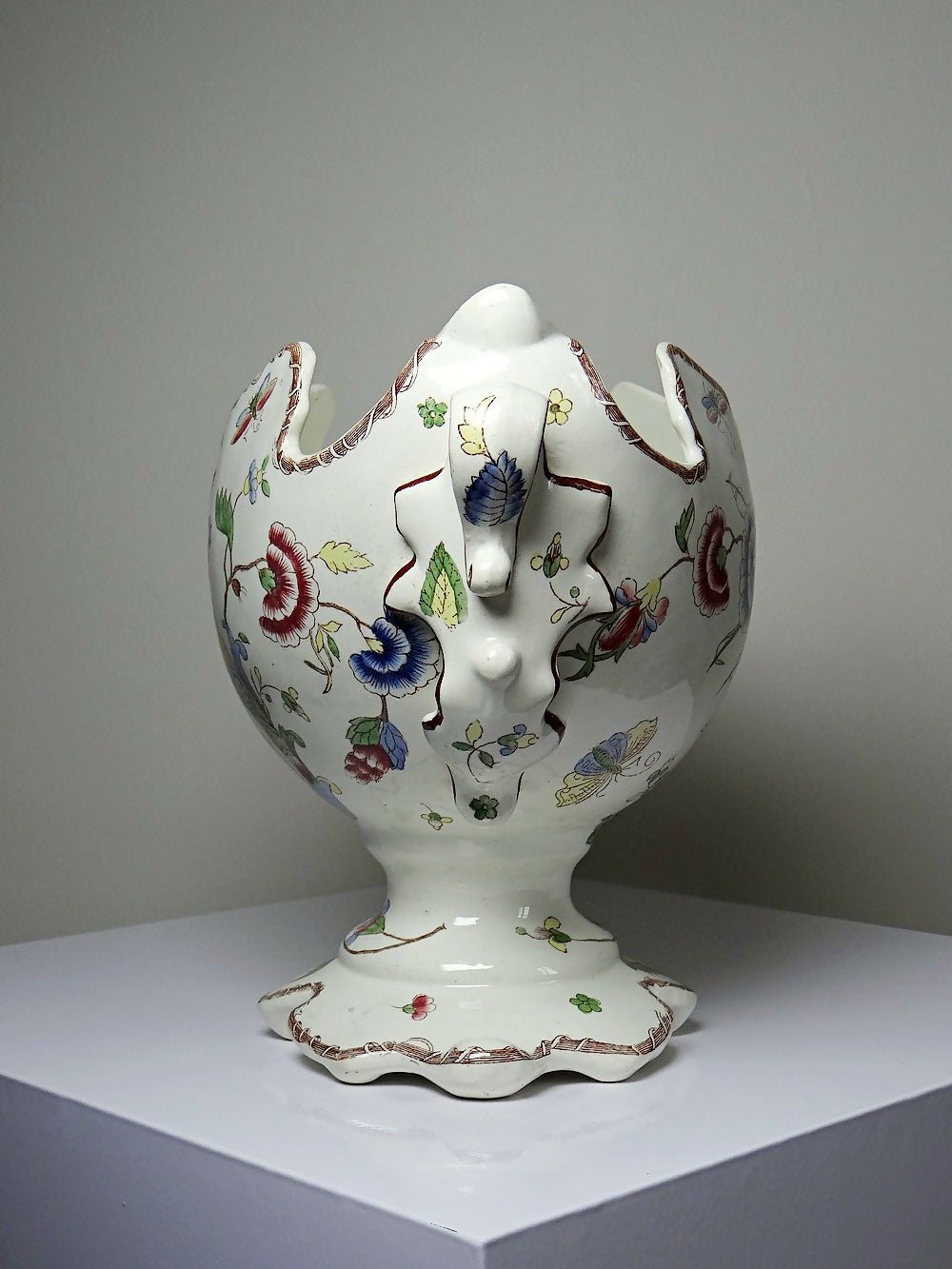 Grand centre de table, ancienne faïence polychrome terre de fer Longchamp - Ethic Atelier