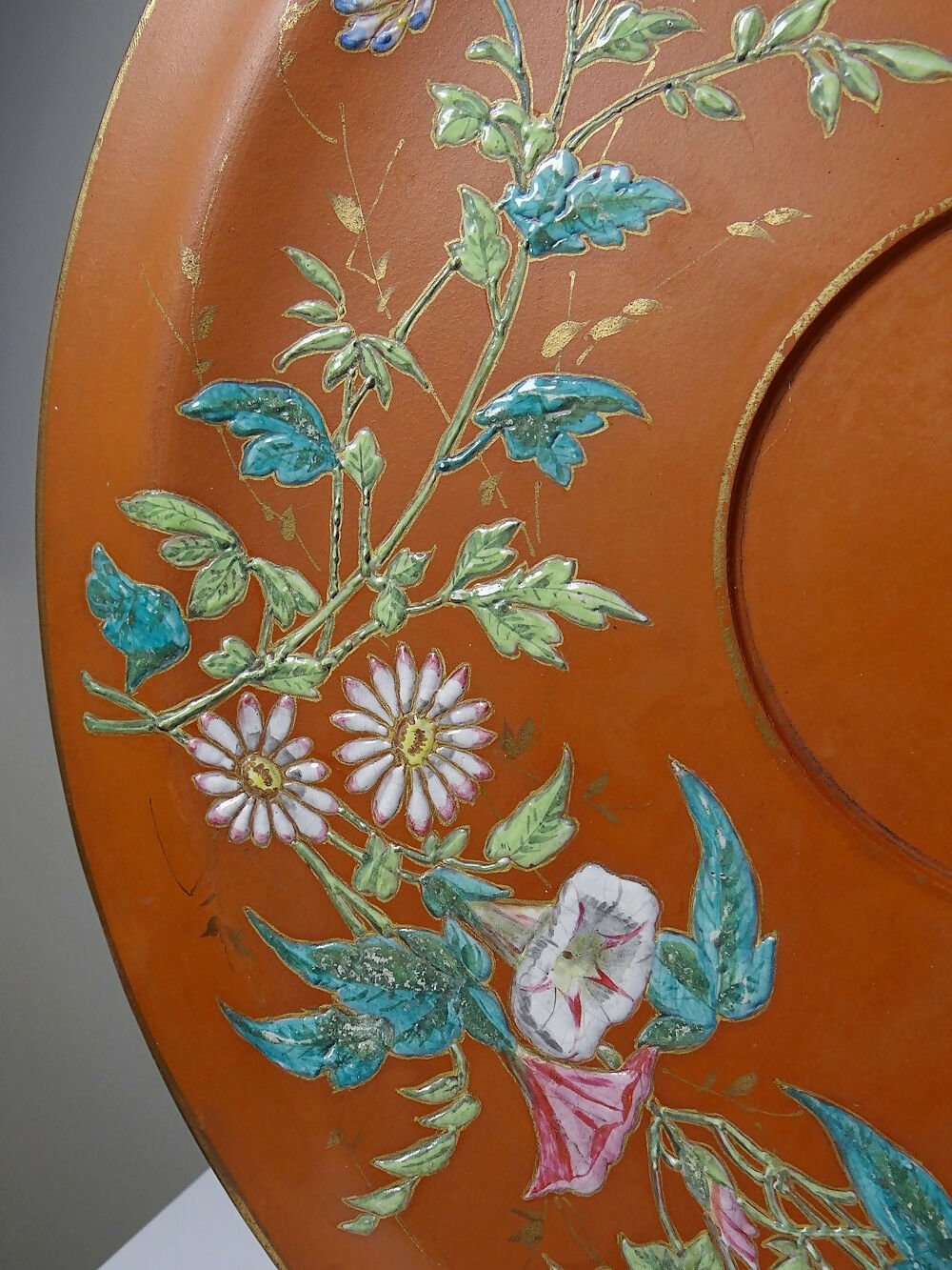 Grand plat argile/terre cuite ancien émaillage japonisant art nouveau - Ethic Atelier