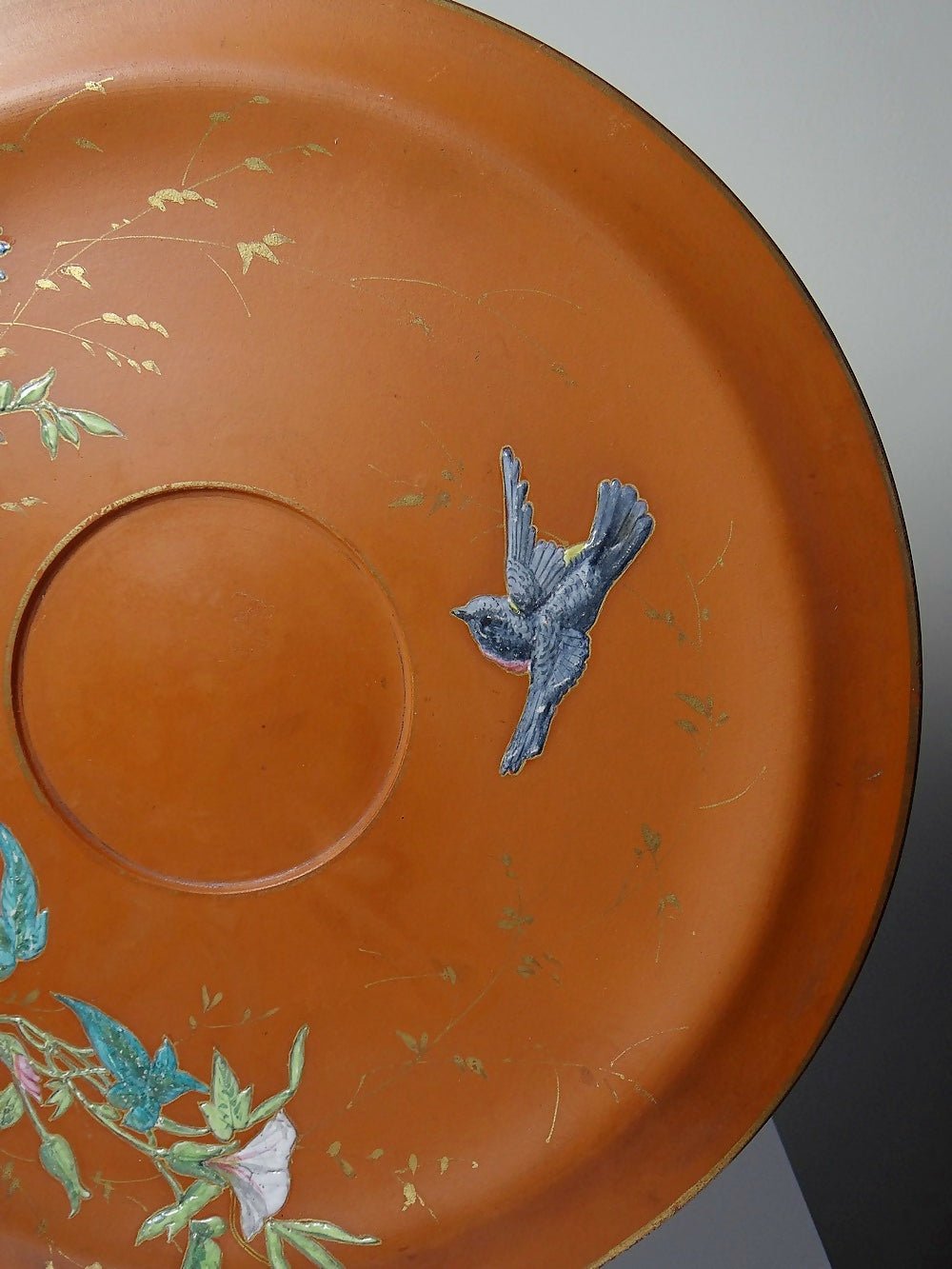 Grand plat argile/terre cuite ancien émaillage japonisant art nouveau - Ethic Atelier