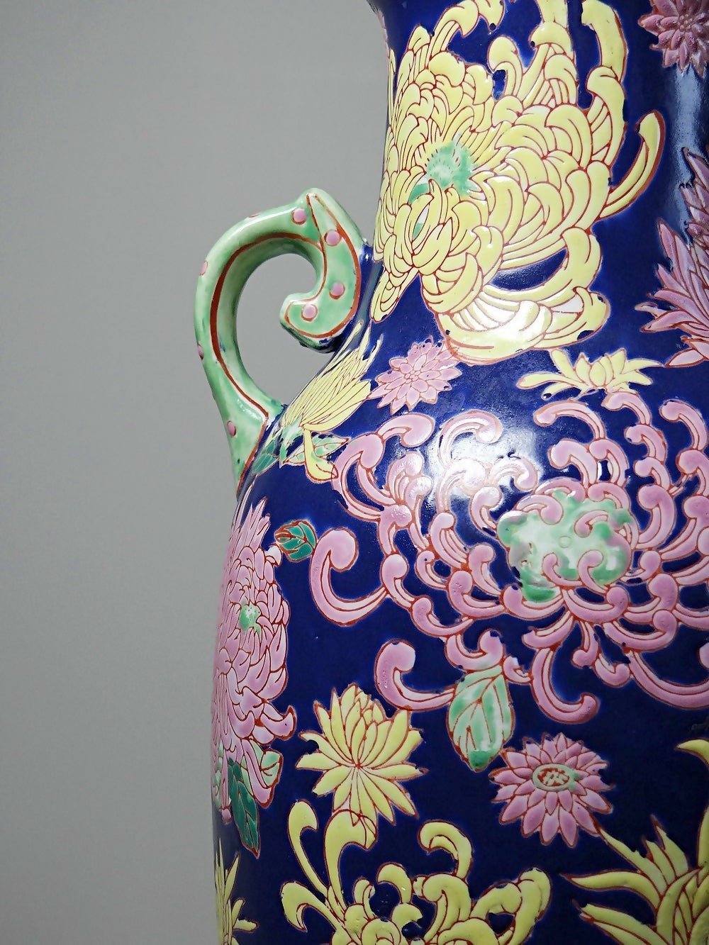 Grand vase balustre chinois vintage porcelaine émaillé à fleurs - Ethic Atelier