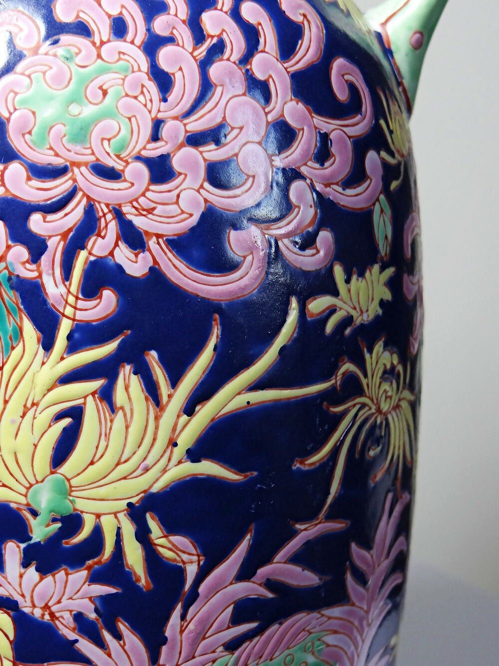 Grand vase balustre chinois vintage porcelaine émaillé à fleurs - Ethic Atelier