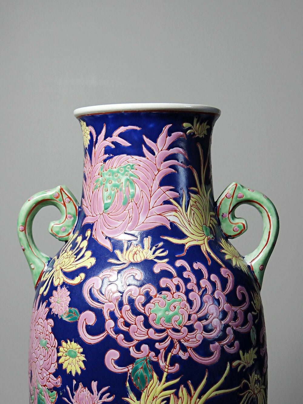 Grand vase balustre chinois vintage porcelaine émaillé à fleurs - Ethic Atelier