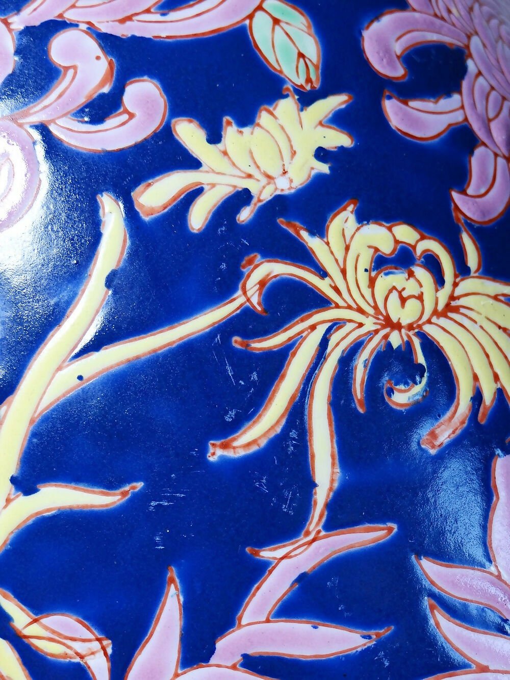 Grand vase balustre chinois vintage porcelaine émaillé à fleurs - Ethic Atelier