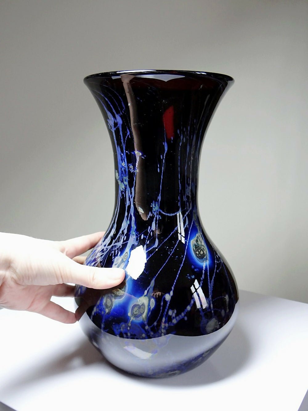 Grand vase verrerie d'art violet à inclusions paillerons d'argent vintage - Ethic Atelier