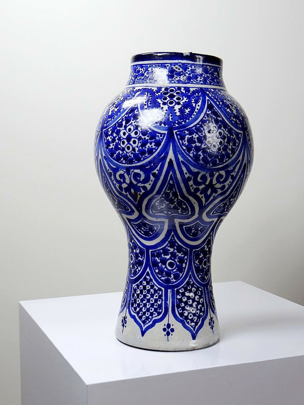 Grand vase/jarre Marocaine Fès céramique artisanale Khabia XIX - XXe cobalt - Ethic Atelier