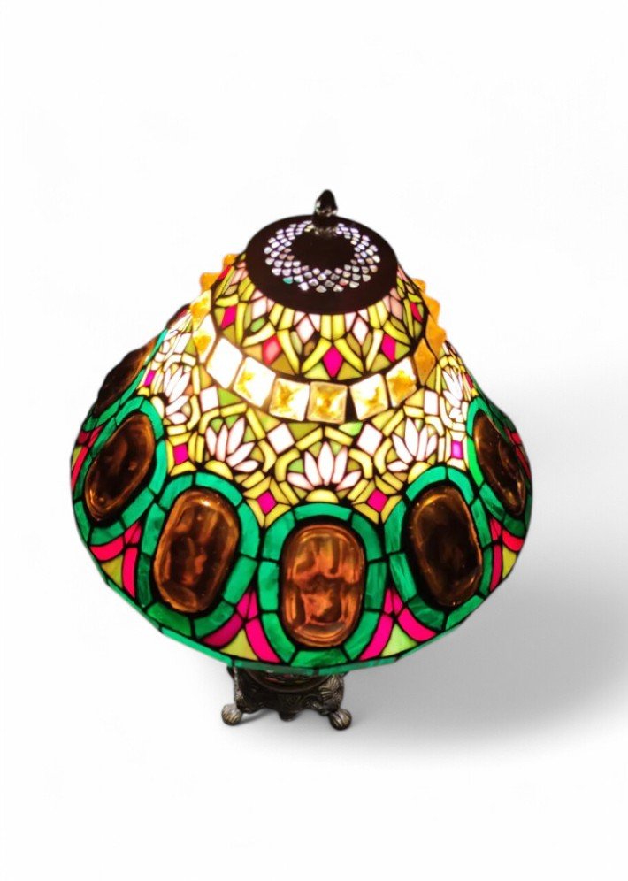 Grande Lampe en Mosaïque de Verre Façon Vitrail Style Art Déco - Ethic Atelier